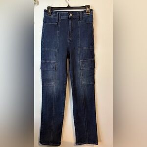 Express Women’s Dark Blue Relaxed Cargo Pocket Jeans